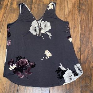 Dynamite Zipper V-Neck Floral Tank